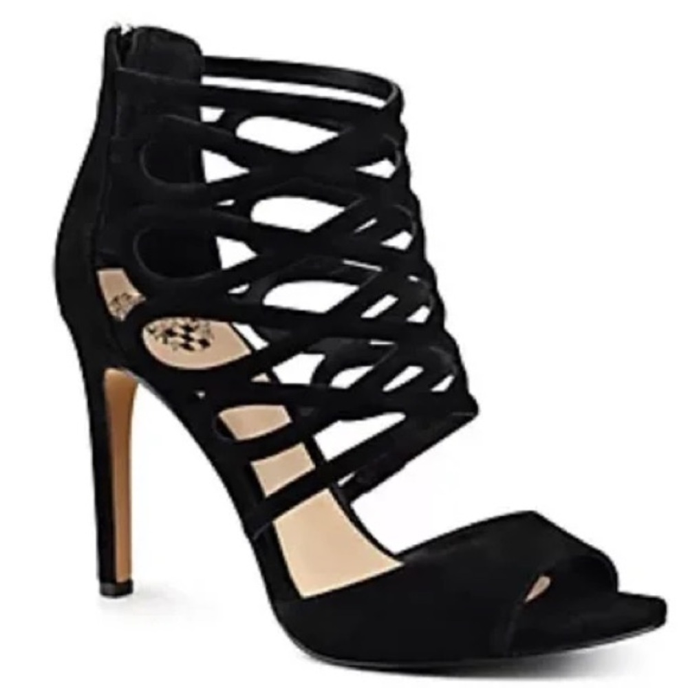 Vince Camuto kirsi black suede stiletto sandals euc sz 8 m